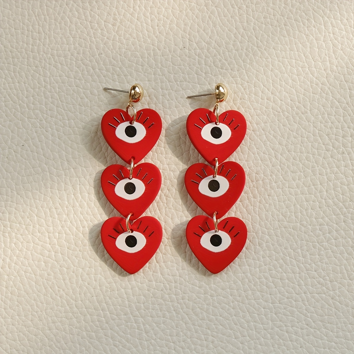 

Red Heart Eye Pattern Dangle Earrings Cute Vacation Style Polymer Clay Texture Valentine's Day Gift