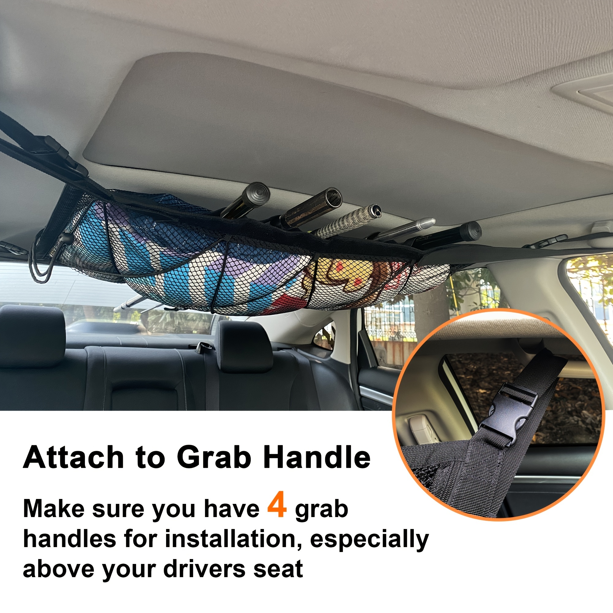 SUV Ceiling Storage Net With Fishing Rod Holder, Interior Car Roof Mesh  Storage Rack For Outdoor Fishing