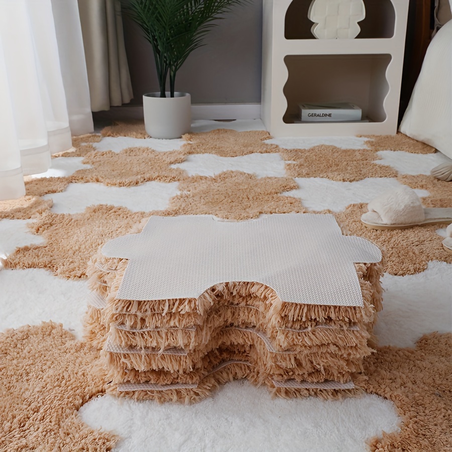 6pcs Thickened Plush Shag Puzzle Floor Mat, Bay Window Mat Seat Carpet,  Cuttable Square Interlocking Carpet Fluffy Area Rugs, Protective Anti-Slip  Was