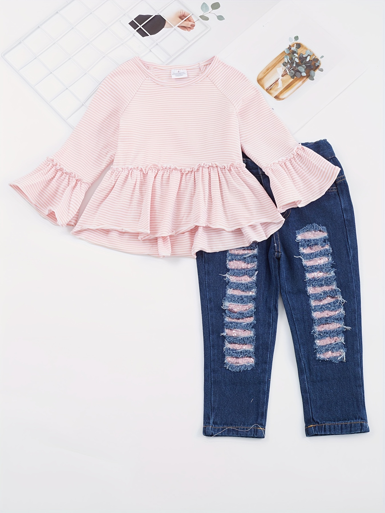 Toddler Girl's Trendy Outfit Stripe Pattern Peplum Top - Temu Canada