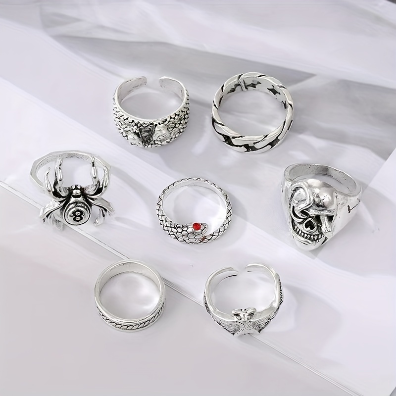 7pcs Vintage Distressed Men's Stacking Ring Set