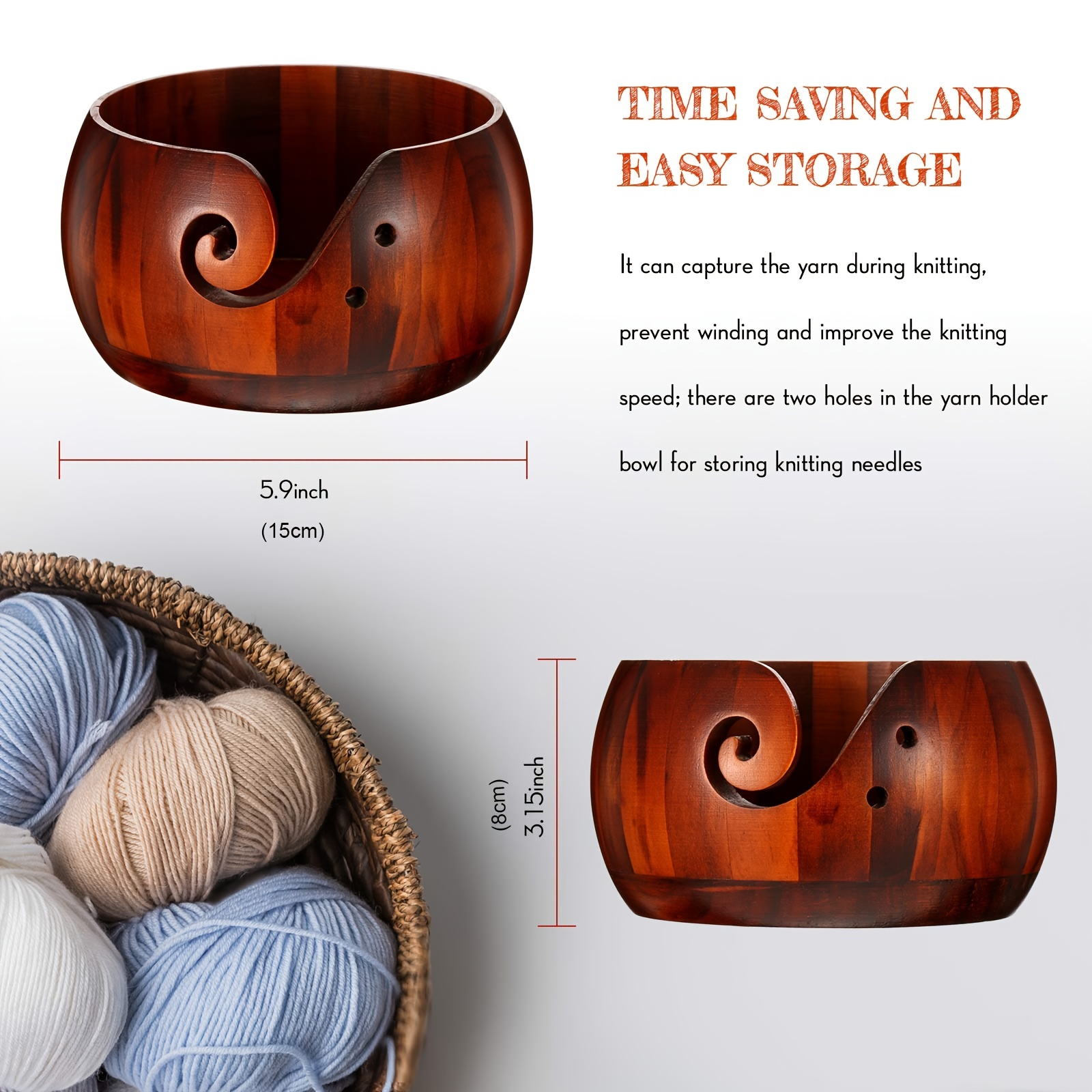 Pinewood Yarn Bowl Creative Knitting Wool Yarn Storage Bowl - Temu
