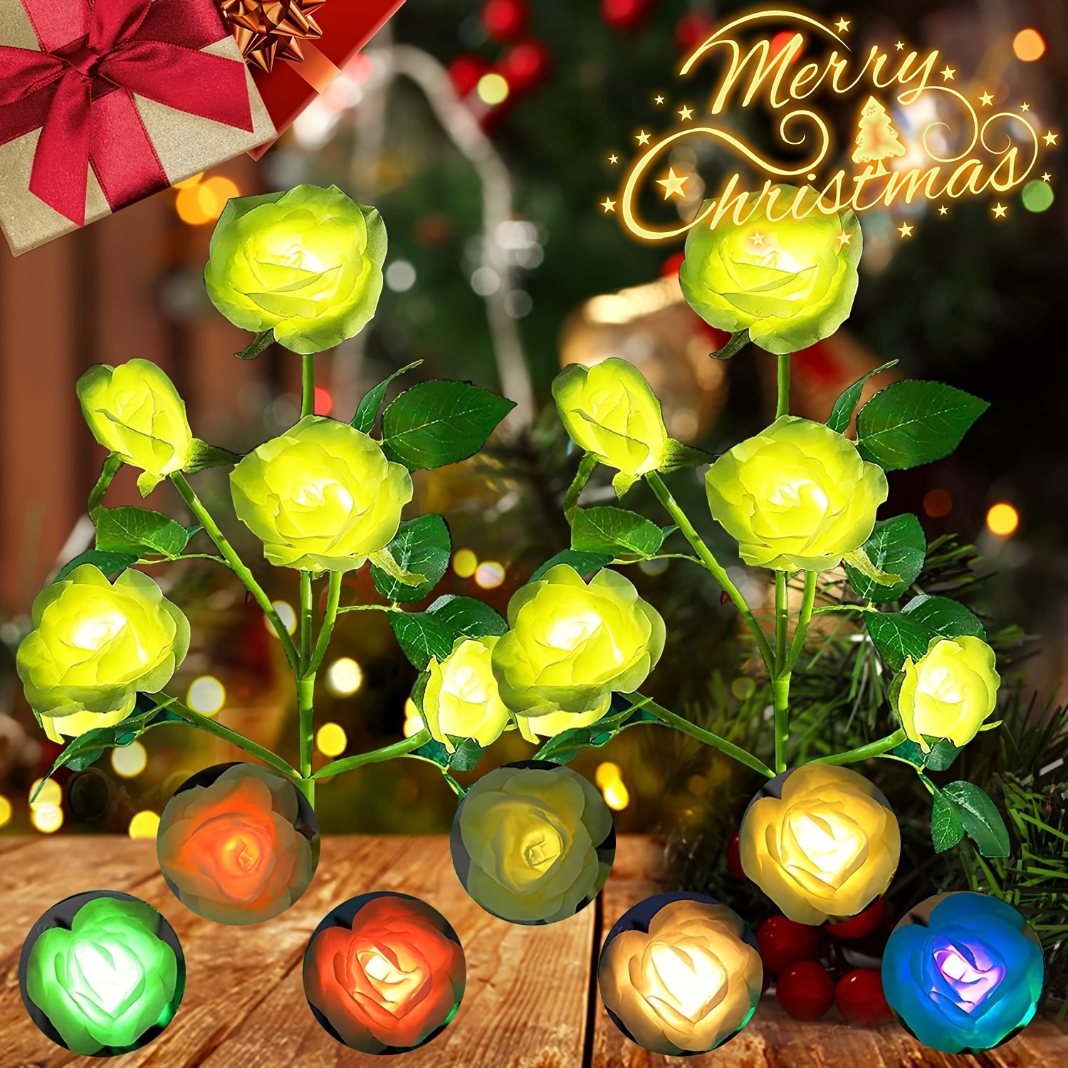 1pc 2pcs 4pcs solar flowers garden lights decorative 7 color changing rose lights 5 head rose for pathway patio yard party wedding valentines day outdoor decoration details 8