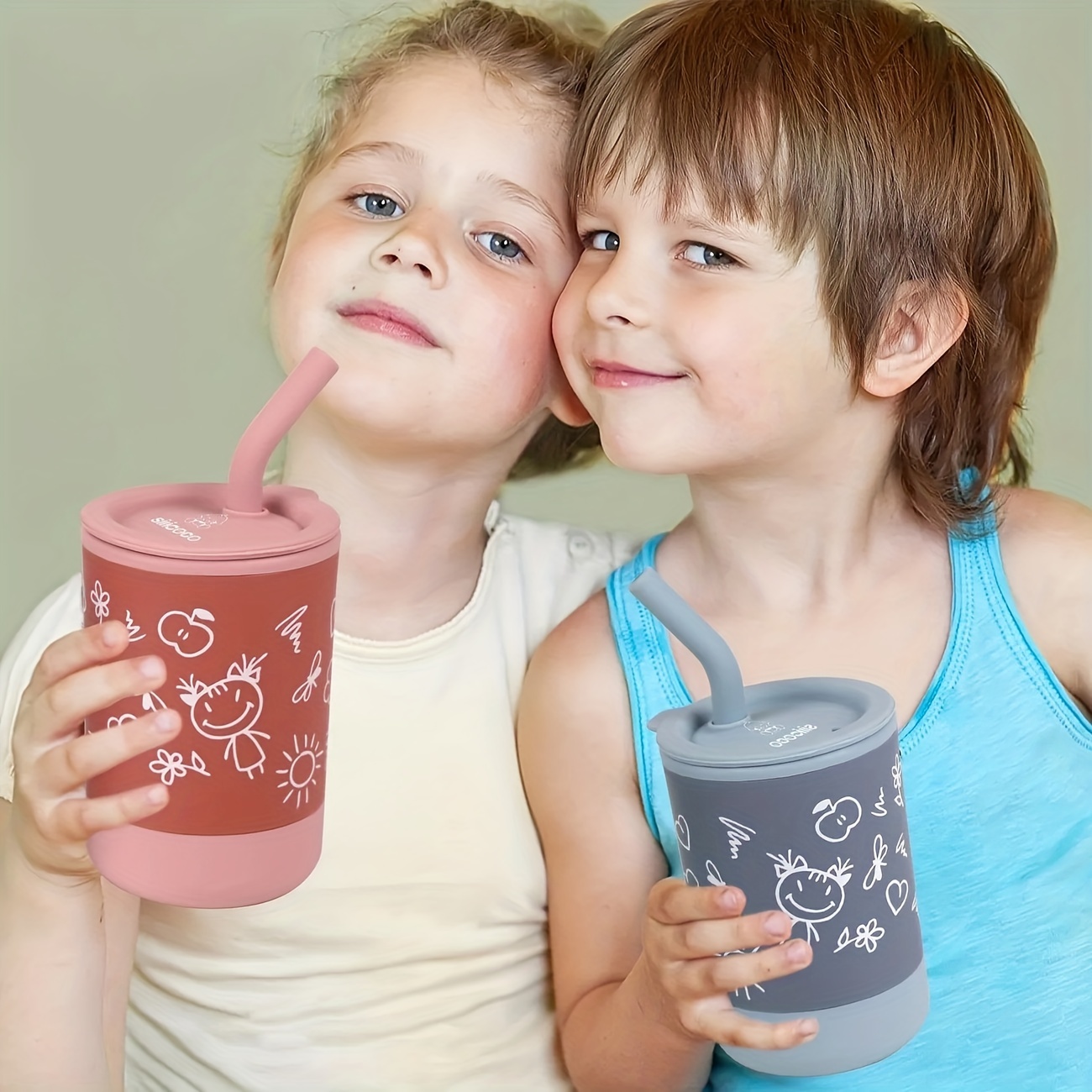 Children's Silicone Straw Cup, Creative Baby Learning Drinking Cup