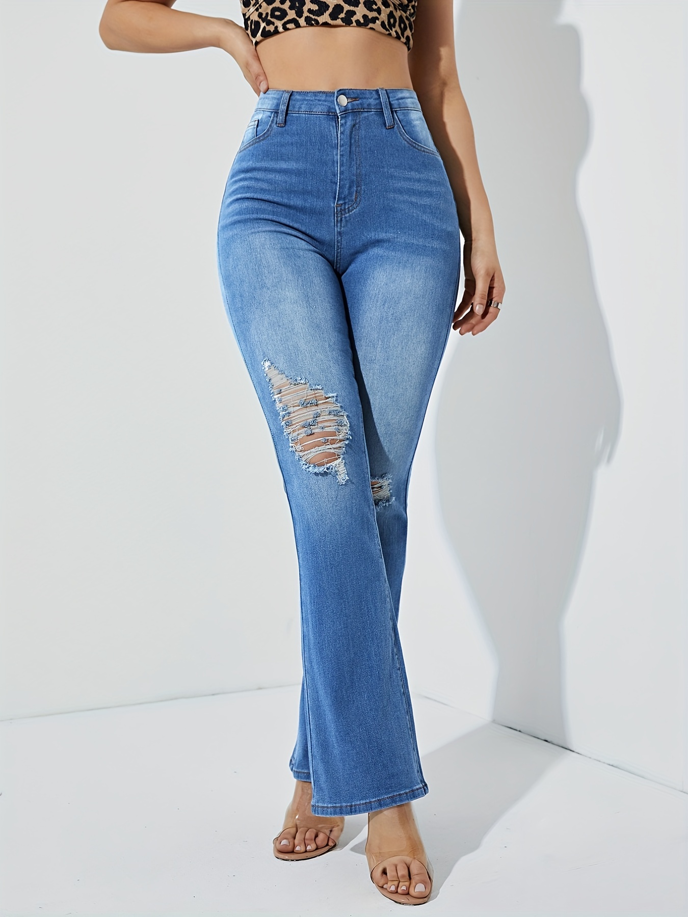Stretchy Bell Bottom Jeans For Women - Temu Canada