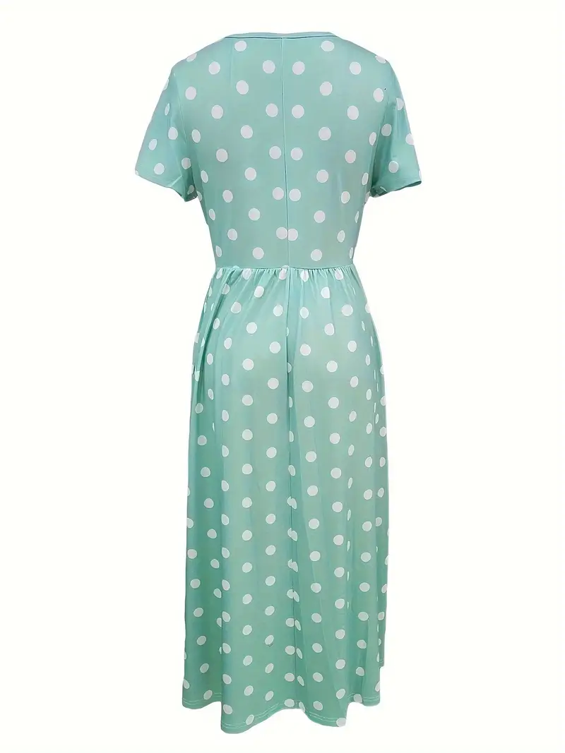 polka dot print midi dress casual crew neck short sleeve - Temu polka dot print midi dress casual crew neck short sleeve - Temu