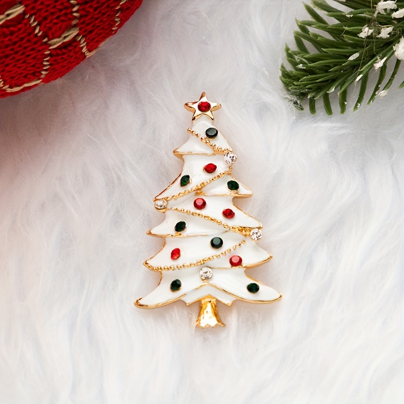 1pc dropping oil white christmas tree shaped brooch pin ladies jewelry christmas gift details 2