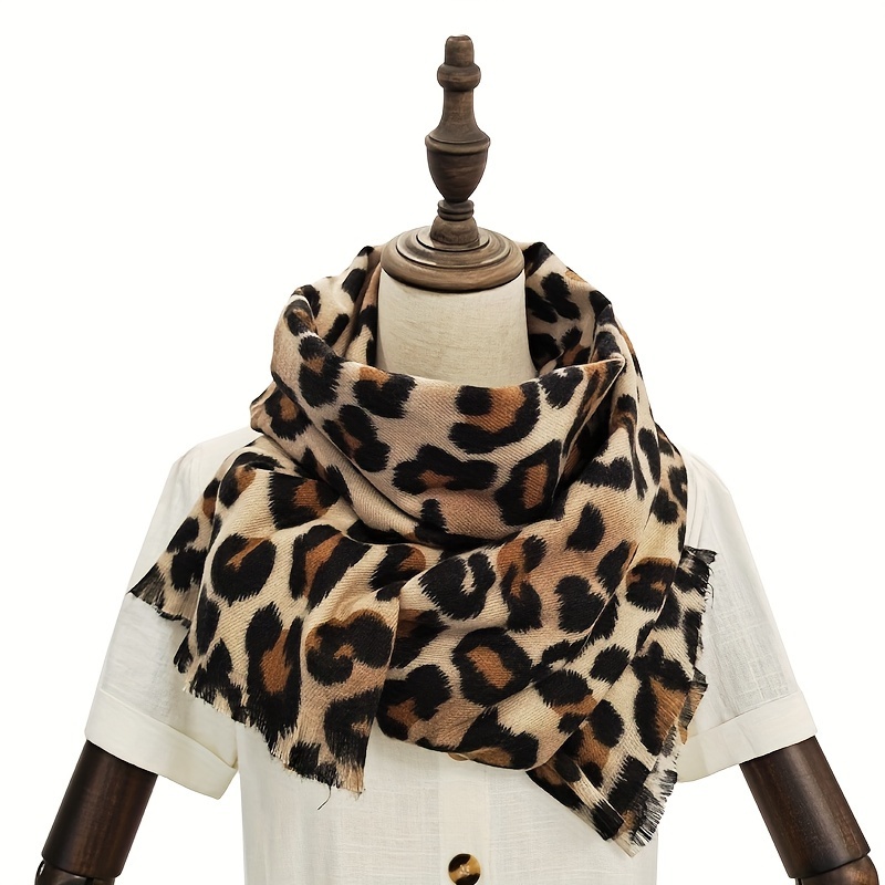 Retro Leopard Fringe Scarf Warm Shawl Autumn Winter Coldproof Long Scarf Gift