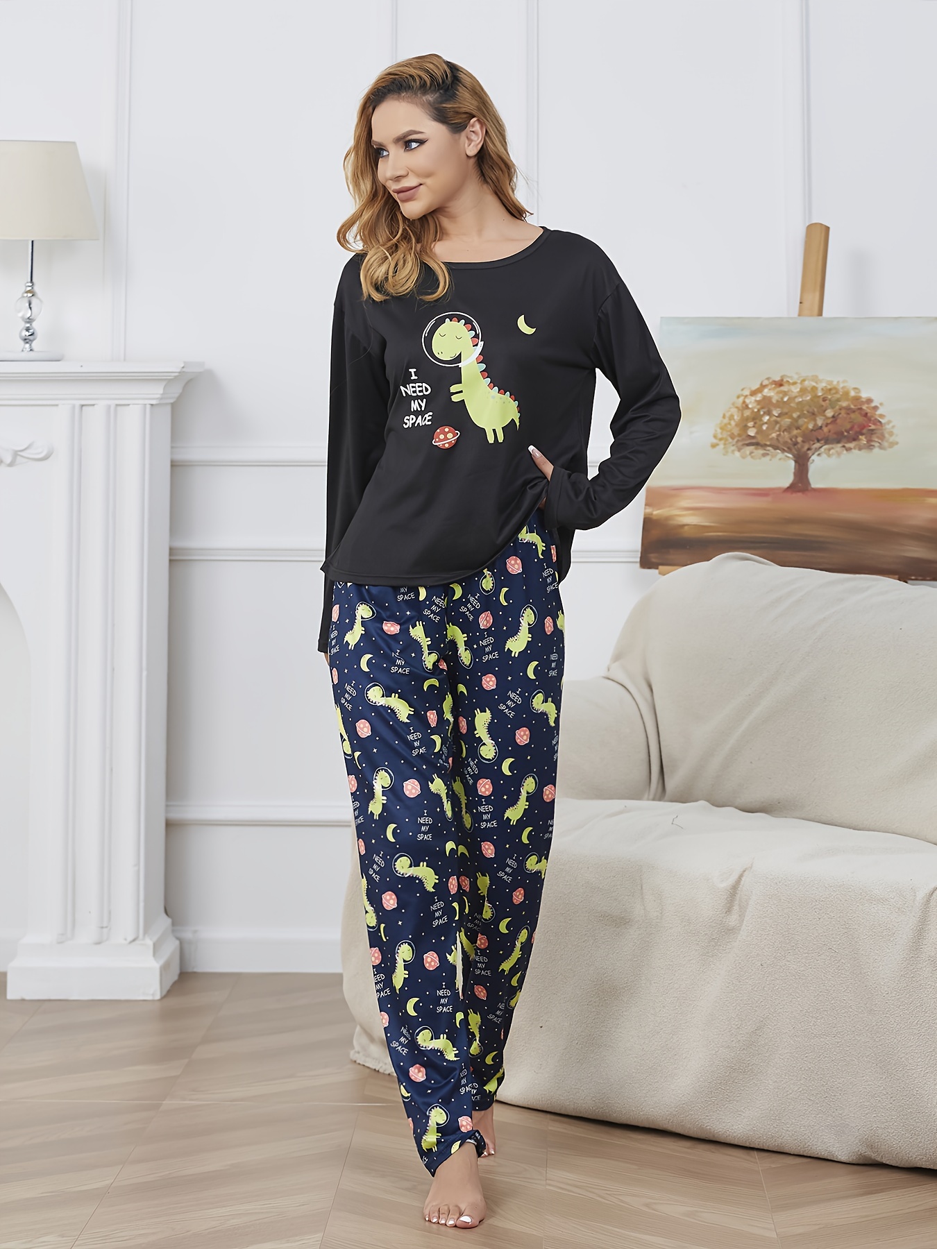 Plus Size Cute Lounge Set Women's Plus Dinosaur Dog Paw - Temu Canada