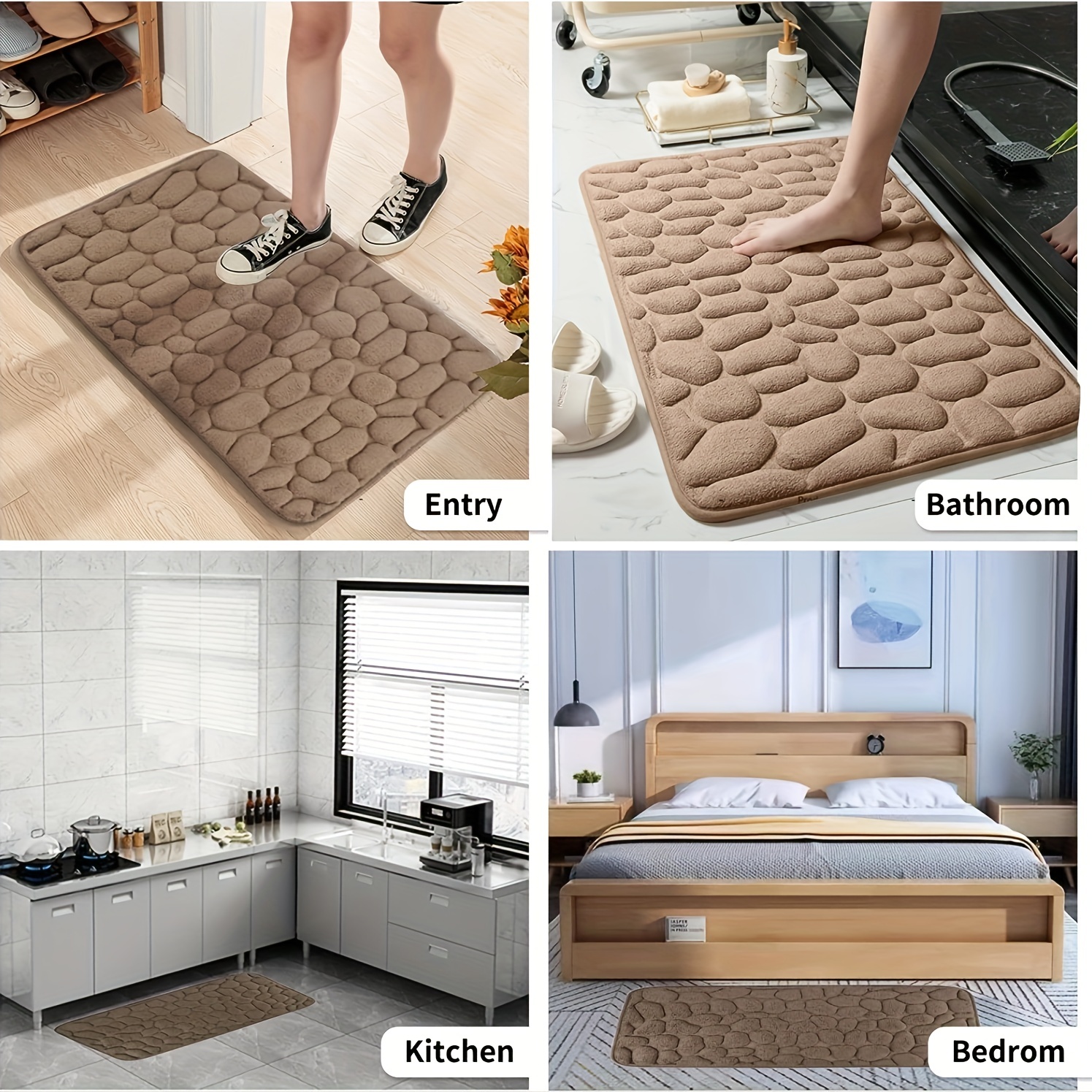 Memory Foam Bathroom Floor Mats Cobblestone Embossed - Temu
