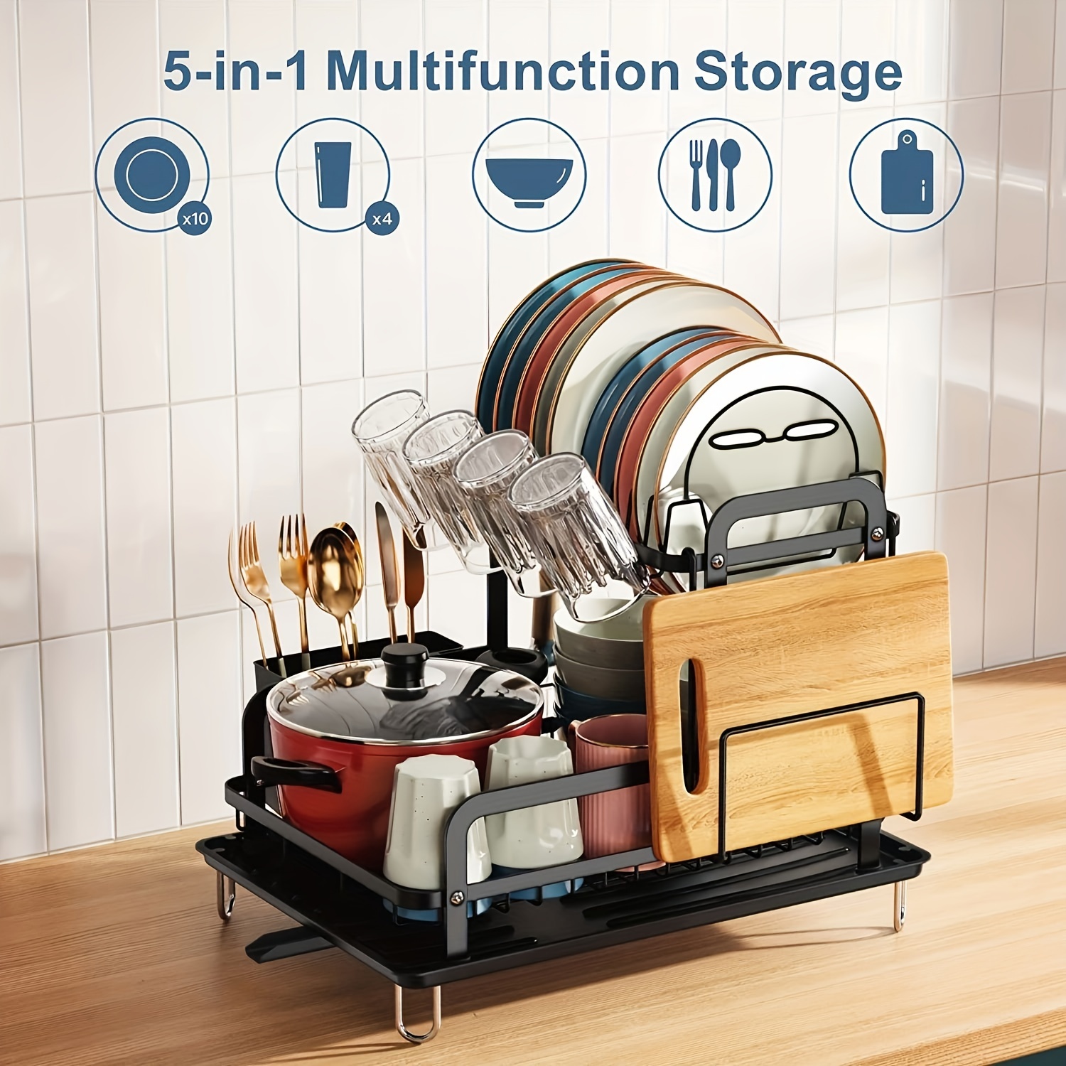 Large Capacity 2 Tier Dish Drying Rack for Kitchen Counter