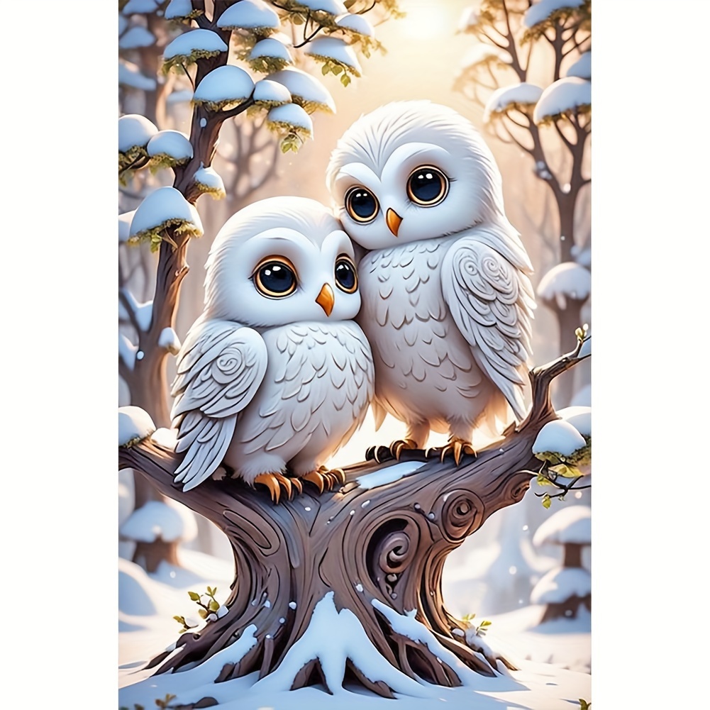 

1pc Snow Scenery Owl Pattern 30*40cm/ 11.8 * 15.75in Diy 5d Artificial Diamond Painting Set For Wall Decor Beginner Adult Gift