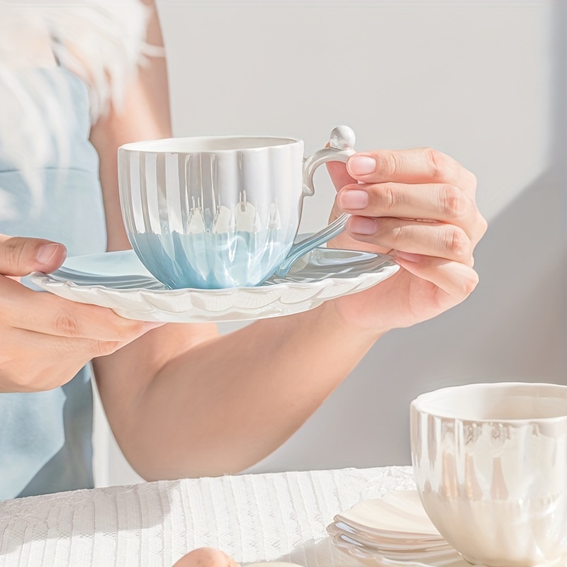 Tazza da caffè in ceramica, tazza da caffè carina per ufficio e casa, 6,5  once / 200 ml per latte latte di tè (rosa sfumato)