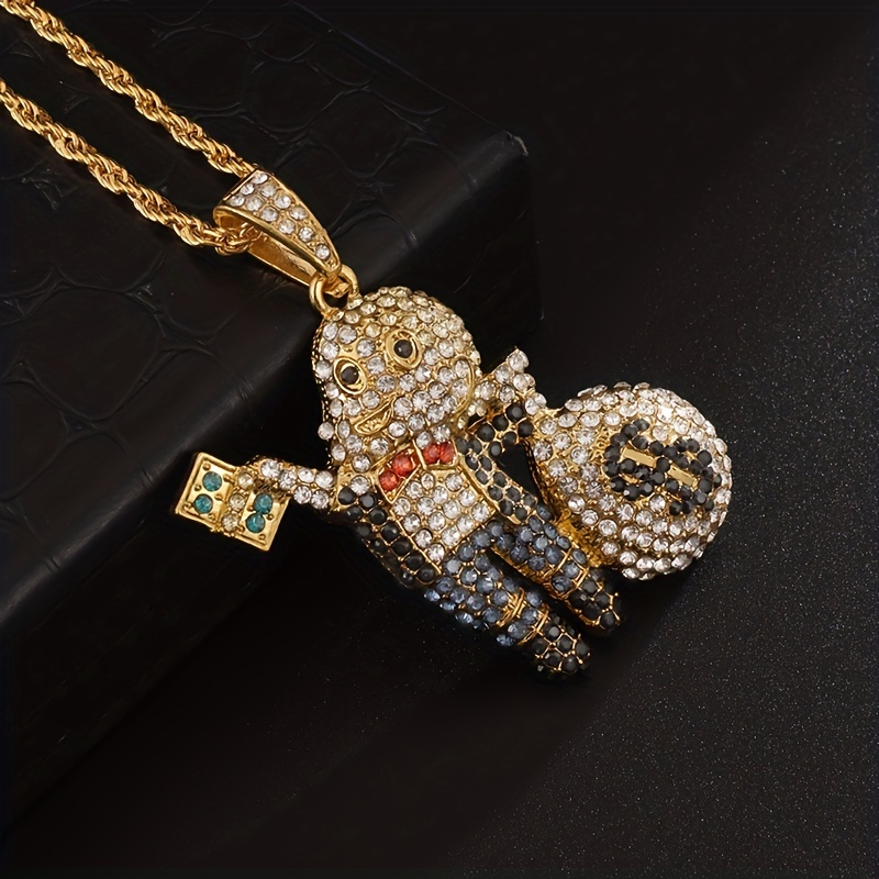 Mens Fast Money Pendant Necklace Hip Hop Rock Iced Out Bling With