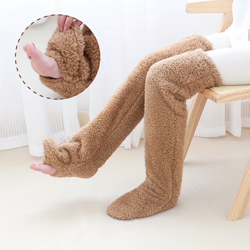 

Solid Fuzzy Thigh High Socks, Warm Over The Knee Socks, Women's Stockings & Hosiery