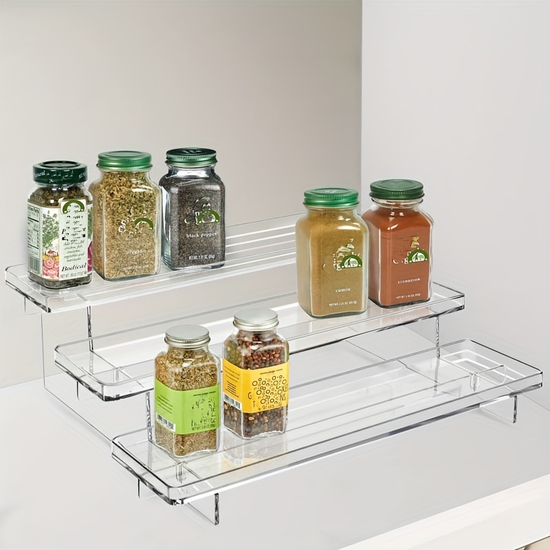 Tiered Spice Rack, Seasoning Organizer, Clear Acrylic Vertical Shelves, Can  Organizer for Countertop, Cabinet, Pantry, Kitchen