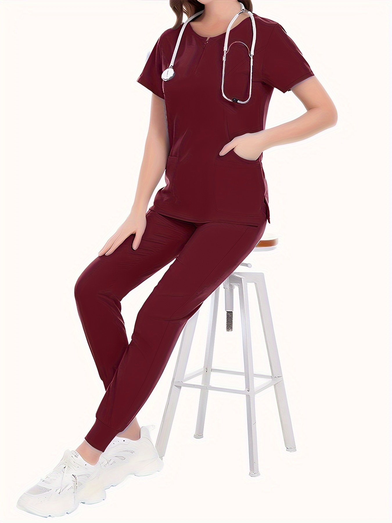  Womens Stretch Scrub Tops Pattern Medical Nursing Workwear  Scrubs Stretch Fitted Solid Stretch Working Uniforms: Clothing, Shoes &  Jewelry