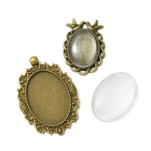 30pcs vintage alloy pendant making kit antique bronze fantasy themed set with rivet details rectangle oval glass cabochons zodiac constellation design jewelry making supplies