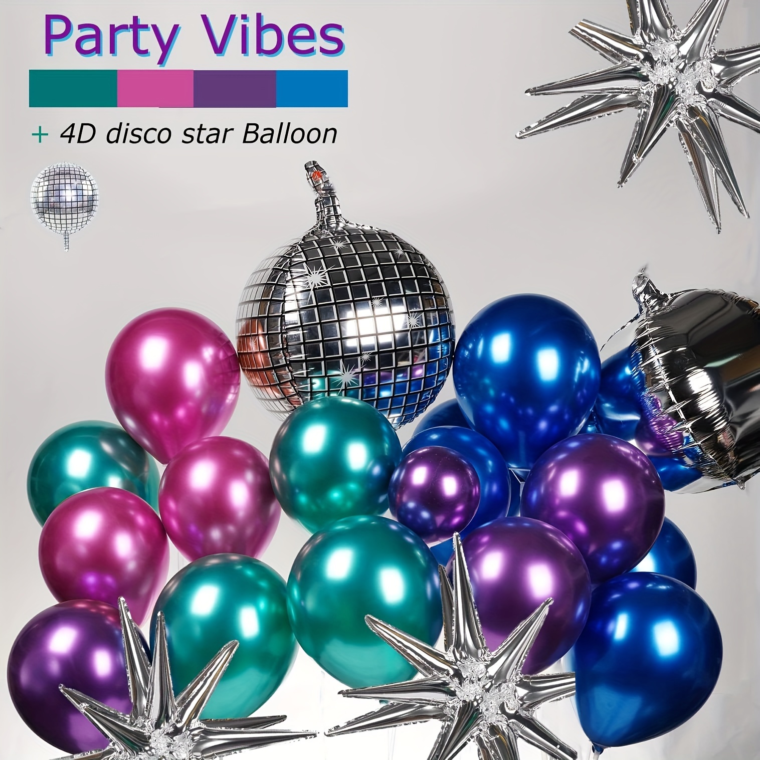 12 Pieces, Disco Ball Balloons, 22 Inch - Disco Party Decorations, 4D Disco  B