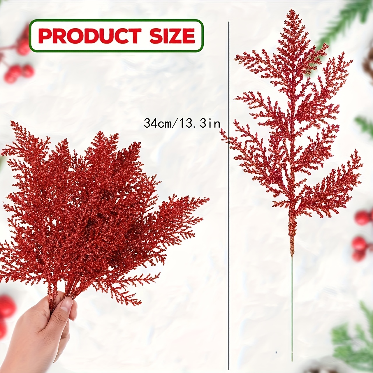 2PCS Christmas Tree Picks Red Christmas Floral Pick 19.7 Christmas Stems  with Ball Ornaments Glitter Leaves Berry Artificial Poinsettia for Xmas  Tree