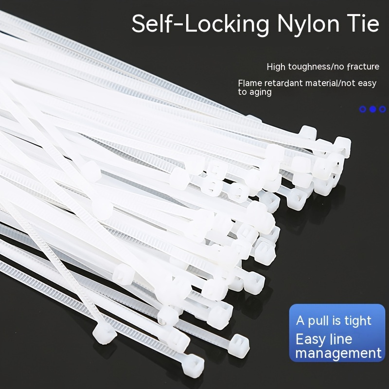 100pcs Attache-câble Nylon Blanc 2,5mm Fermetures À Glissière 100mm