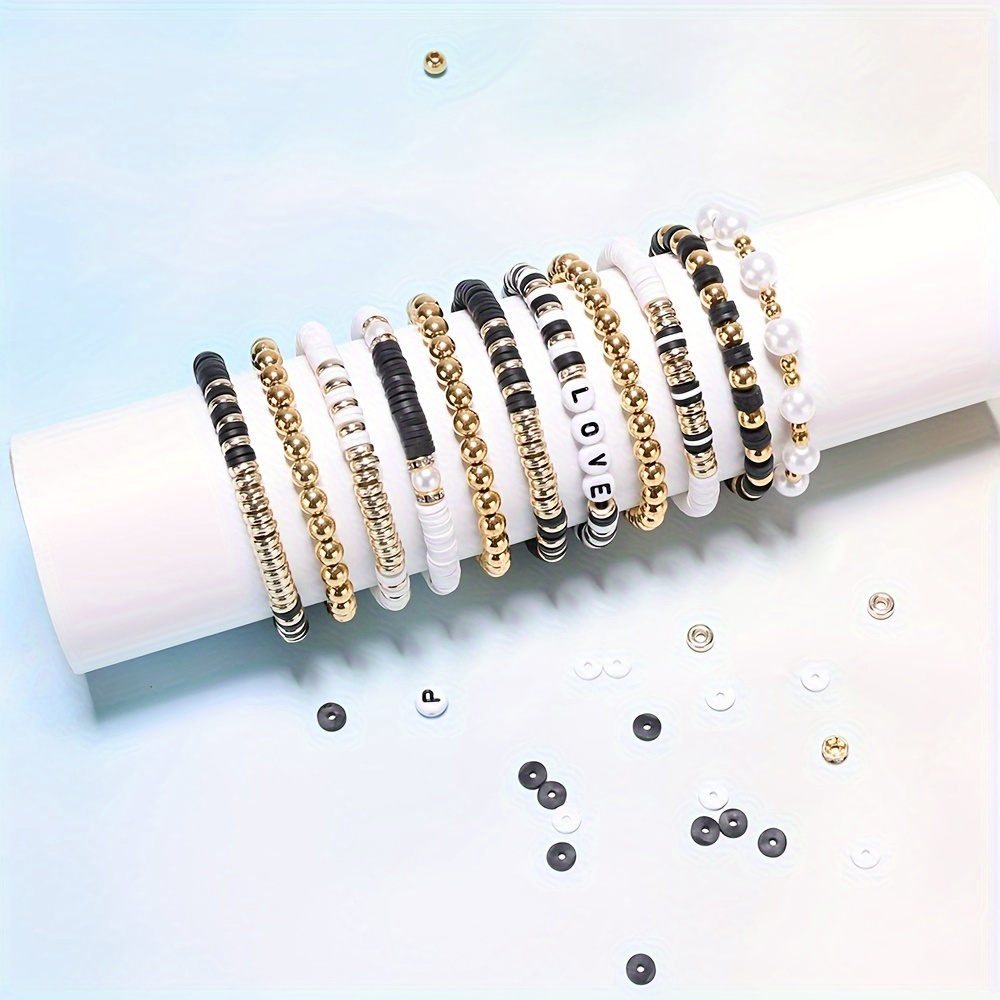 WEUOPG Bracelet Making Kit for Girls, Clay Beads for Bracelets Making,  White and Black Clay Beads Kit,Gold Beads for Friendship Bracelet Making,  with