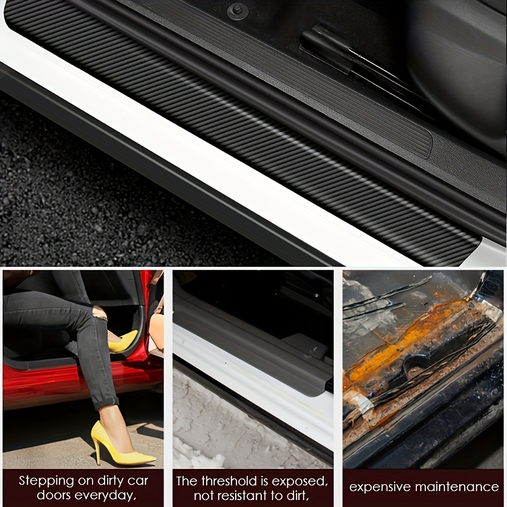 Car Door Sill Protectors Carbon Fiber Faux Leather Door Sill - Temu