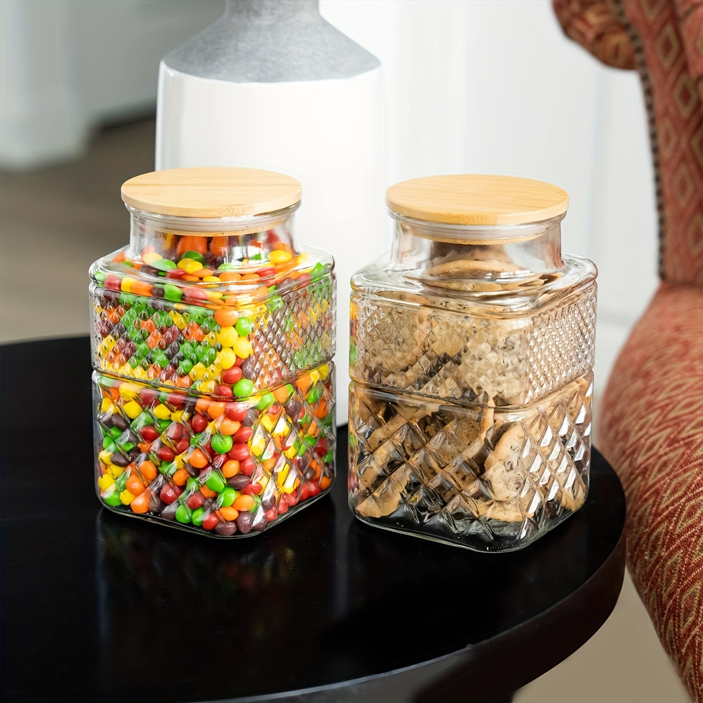 Large Capacity Wooden Lid Glass Jar Food Coffee Bean Storage Bottle  Household Candy Jar Sealed Box