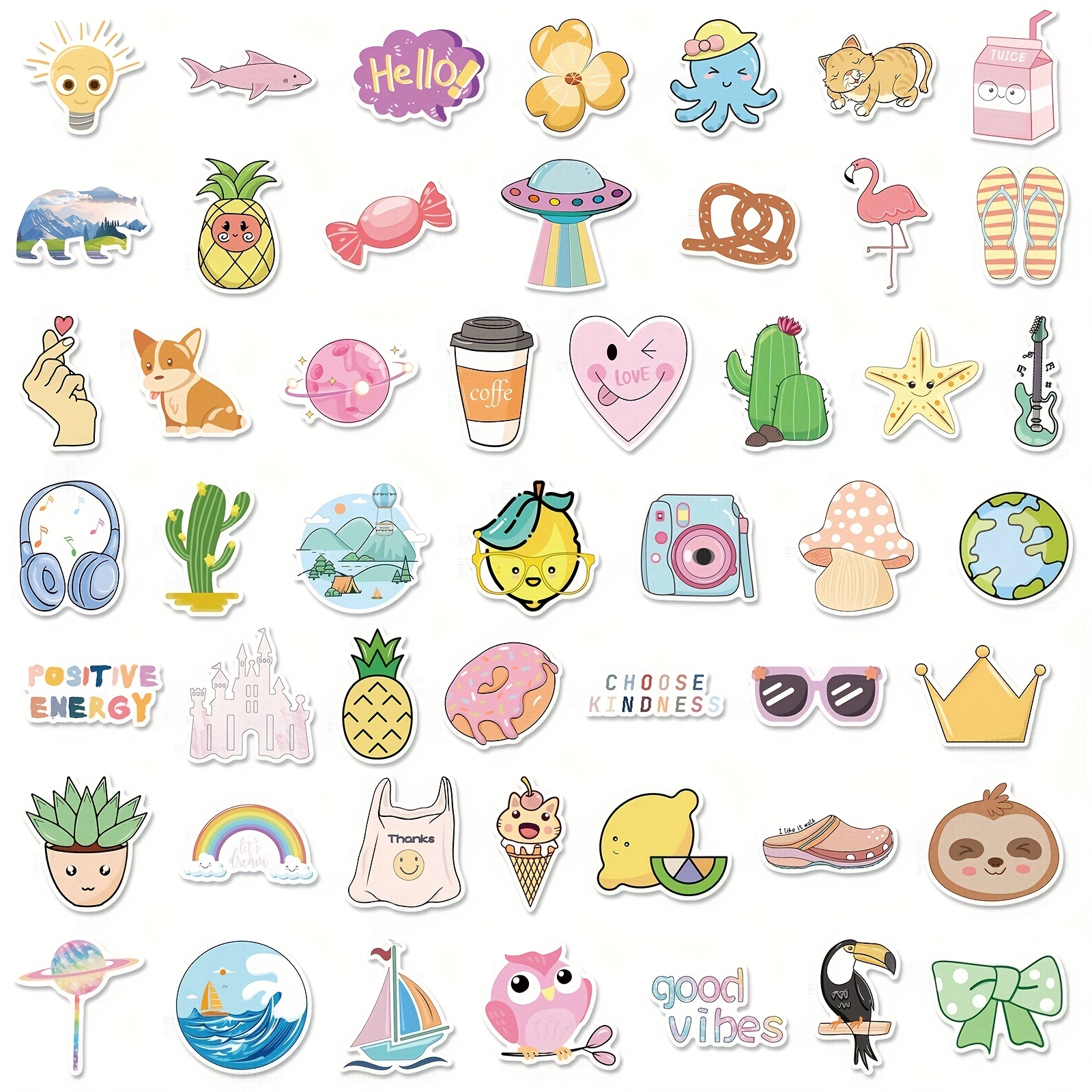 100PCS Cute Stickers Pack, Random Stickers For Water Bottles Skateboard  Notebook Laptop,Cute Colorful Waterproof Sticker, Vinyl Stickers For Teens  Gir