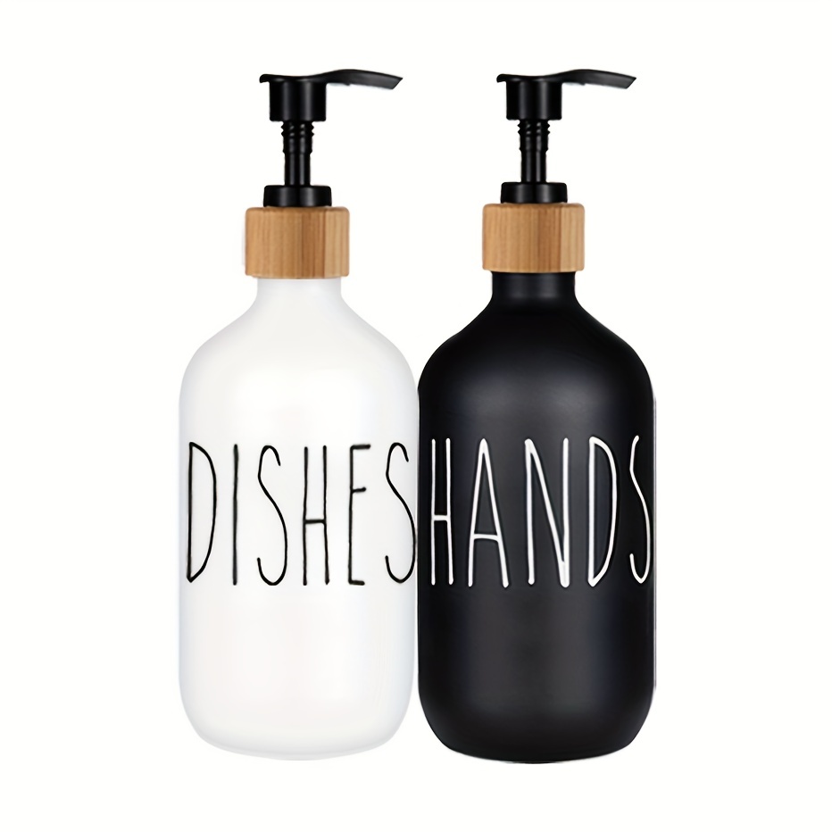 2Pcs Kitchen Sink Dish Soap Dispenser Set Black Refillable Hands