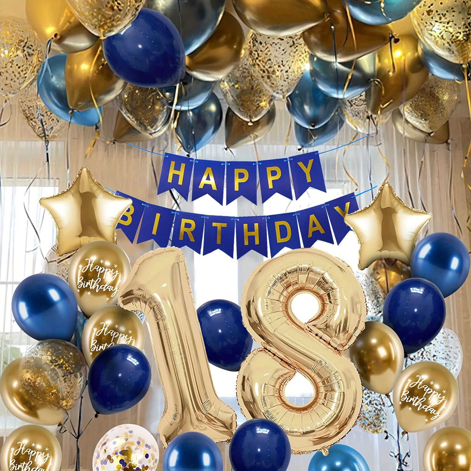 Decoración de cartel para 18 cumpleaños para hombre, color azul y dorado  para 18 cumpleaños, decoración de fondo para fotos de 18 años