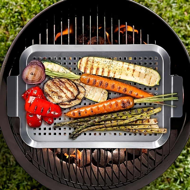 Grill Basket Set of 2 - Nonstick Grilling Tray Durable Grill Pans with Holes for Outdoor Grill Small and Big Topper Baskets BBQ Accessories for