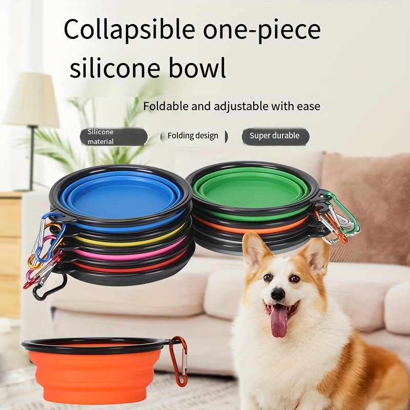 Collapsible Double Dog Bowl Portable Silicone Pet Food - Temu