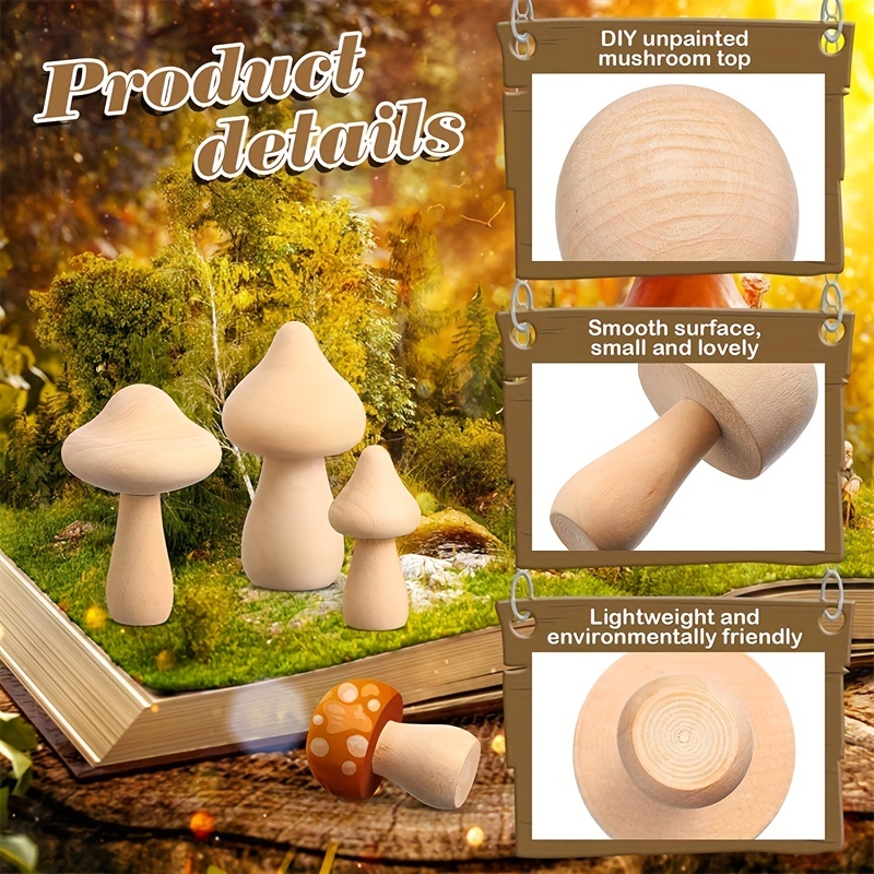 Unfinished Wooden Mushrooms Natural Mini Wooden Mushrooms Various