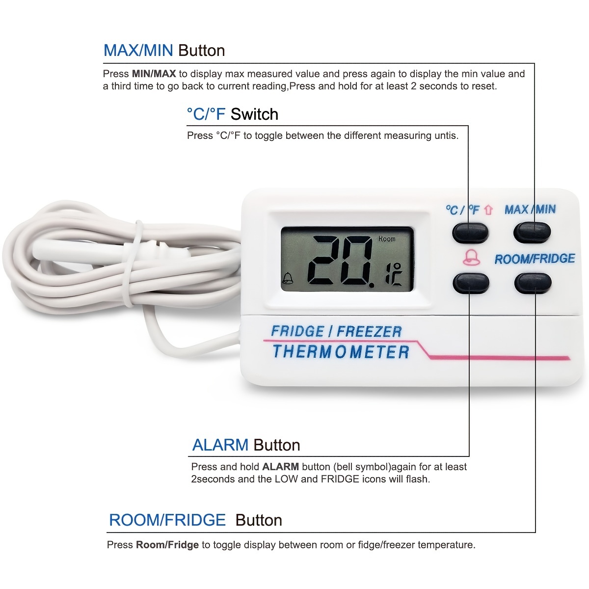 Refrigerator Fridge Thermometer Digital Freezer Room - Temu