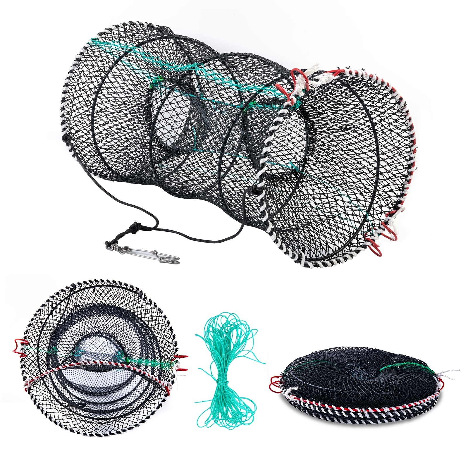  4 Pack Fishing Bait Trap Crab Trap Minnow Trap Crawfish Trap  Lobster Trap Crayfish Shrimp Trap Net Portable Collapsible Fishing Traps  with 49 Ft Rope Folded Fishing Accessories, 12 x