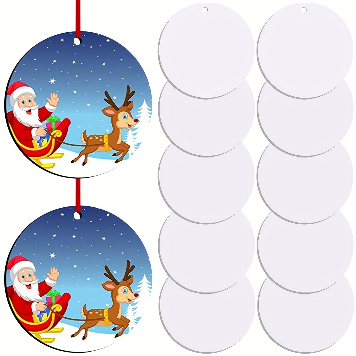 Christmas Sublimation Ornament with Red String Double Sides Sublimation Ornament Blanks Round Light Weight Sublimation Blanks Ornaments Bulk for