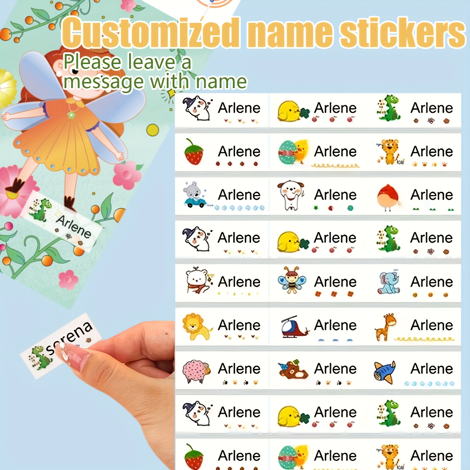 Custom Name Stickers Waterproof Cartoon Pattern Label