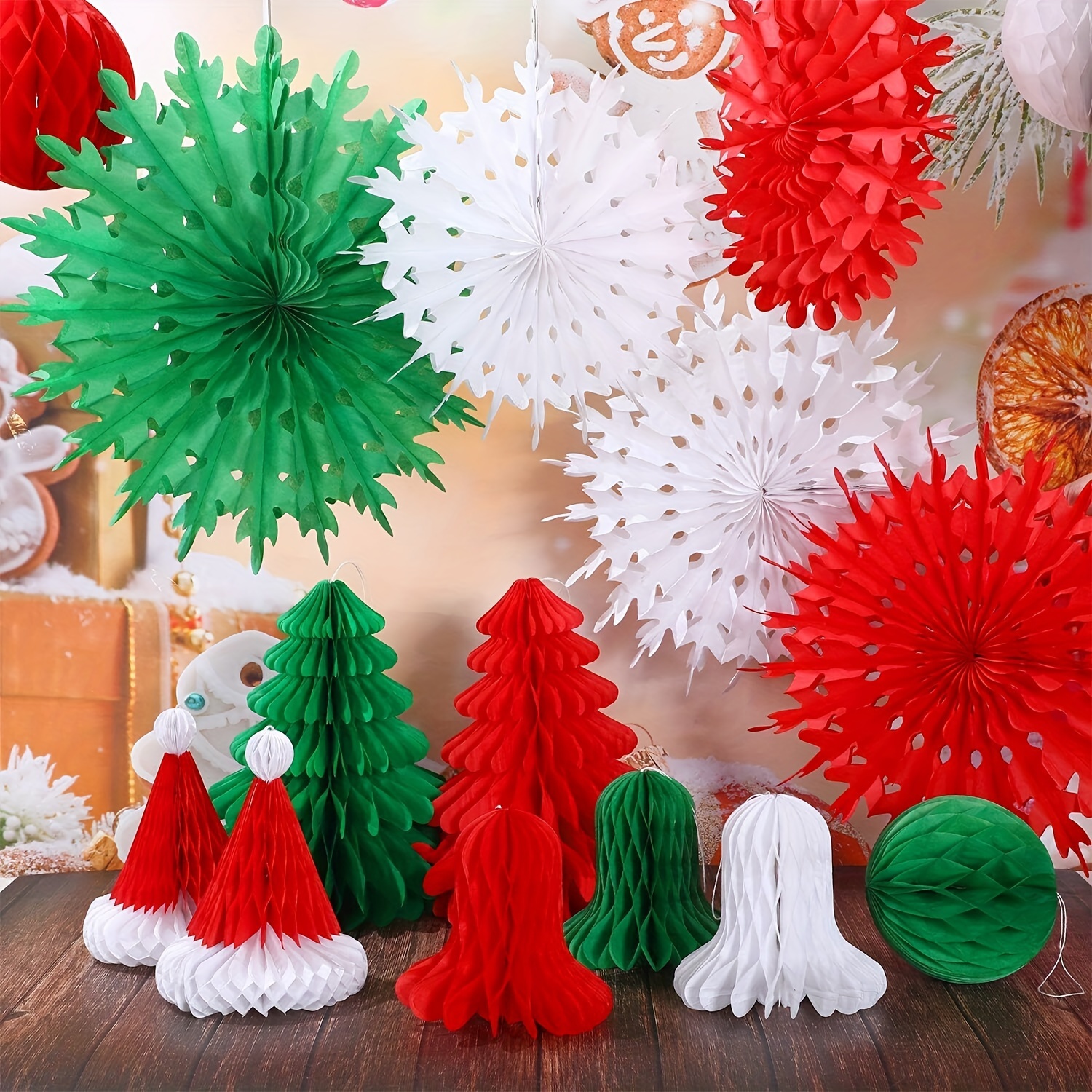 Christmas Honeycomb Decorations Assorted 3d Paper Honeycomb - Temu