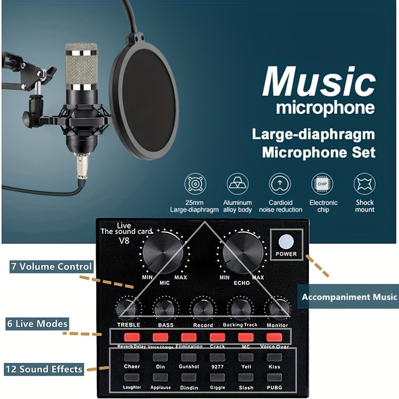 BM-800 Microphone Kit with V8 Sound Card, Condenser Microphone Bundle,  Professional Microphone, for Studio Recording and Broadcasting Mobile Live