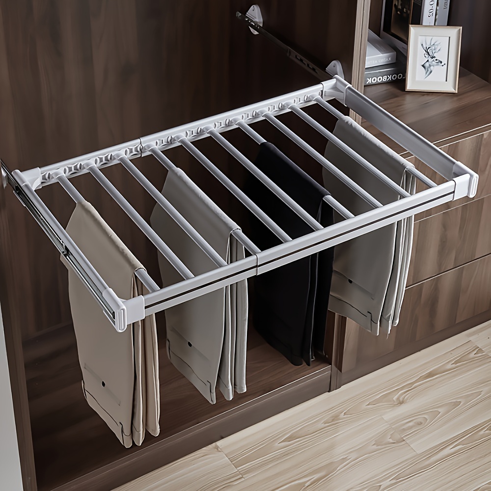 Pull Out Closet Organizer Household Pulling Slide Track Pants Rack Wardrobe  Clothes Organizers for Space Saving and Storage