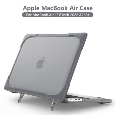 1pc Grey Shockproof Ultra Thin Matte Shell Laptop Protective Cover With Fold Kickstand & Cooling Holes For MacBook Air 13.6 Inch 2022 A2681