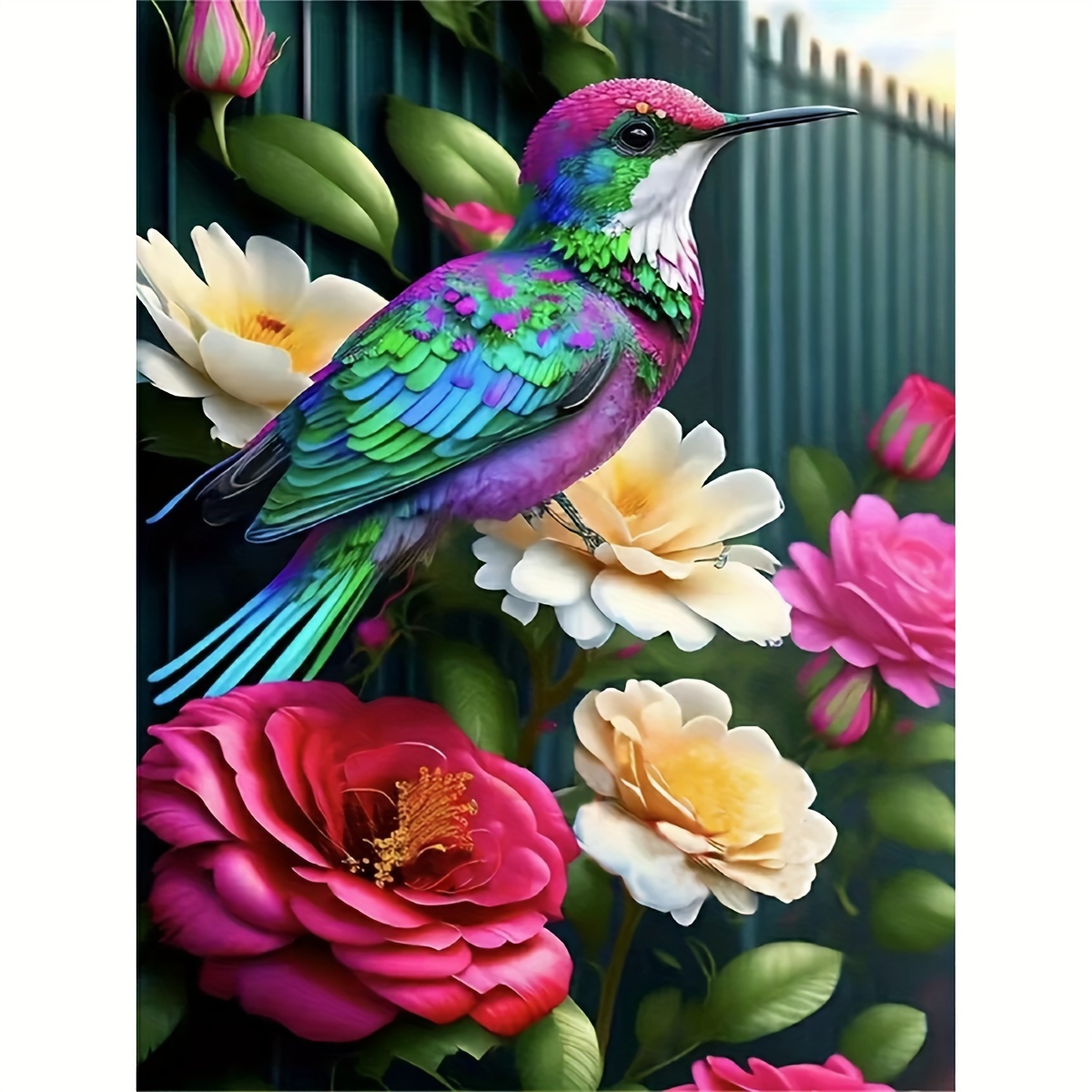 Diy 5d Frameless Diamond Painting Flowers And Birds Picture - Temu