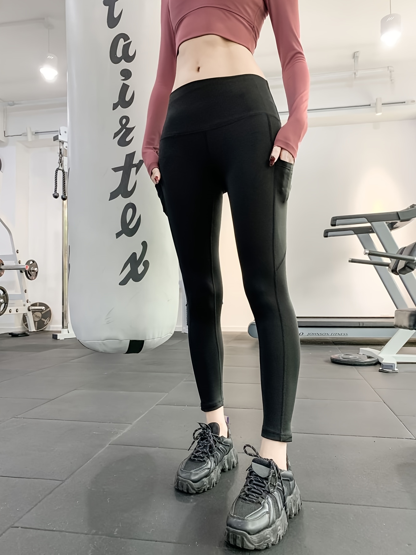 Mallas Yoga Bolsillos Secado Rápido Color Sólido Pantalones - Temu