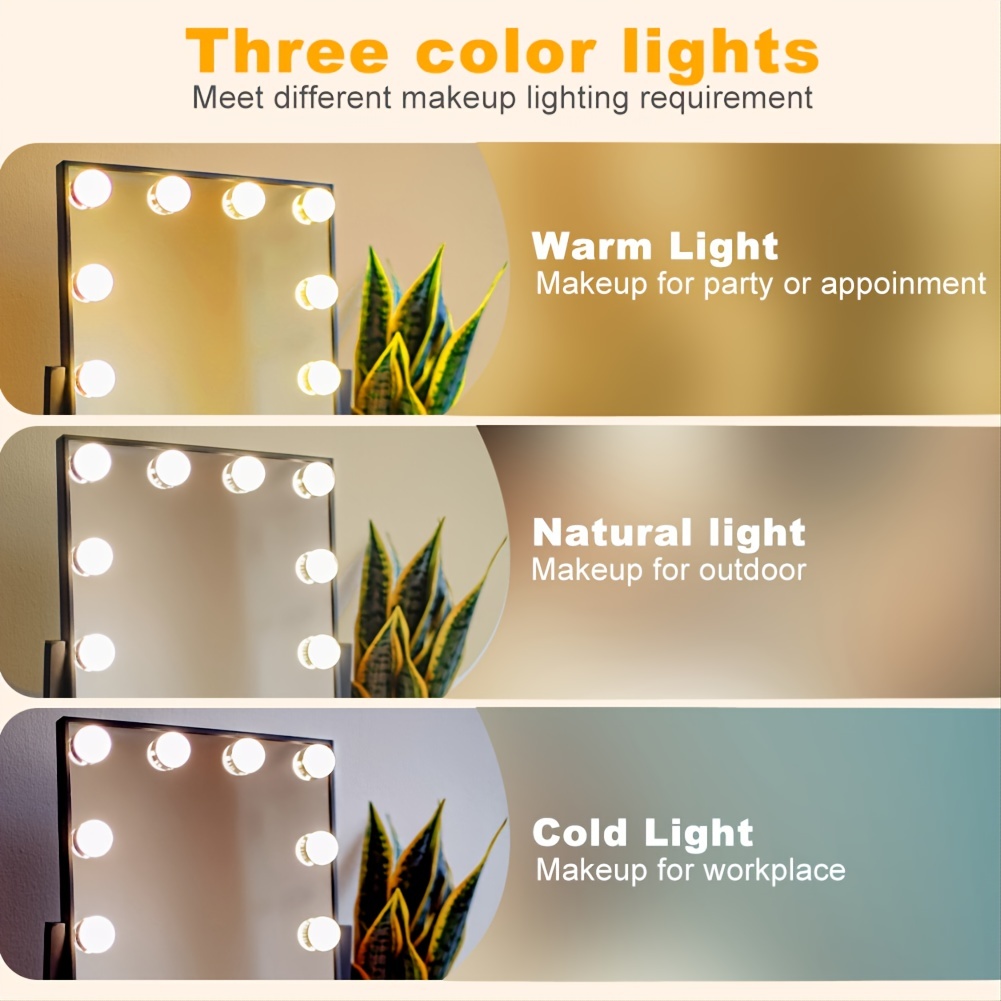 Hollywood Style Vanity Mirror Lights Kit, Adjustable Color And Brightness  With LED Light Bulbs, USB Cable Lighting Fixture Strip For Makeup Vanity Tab