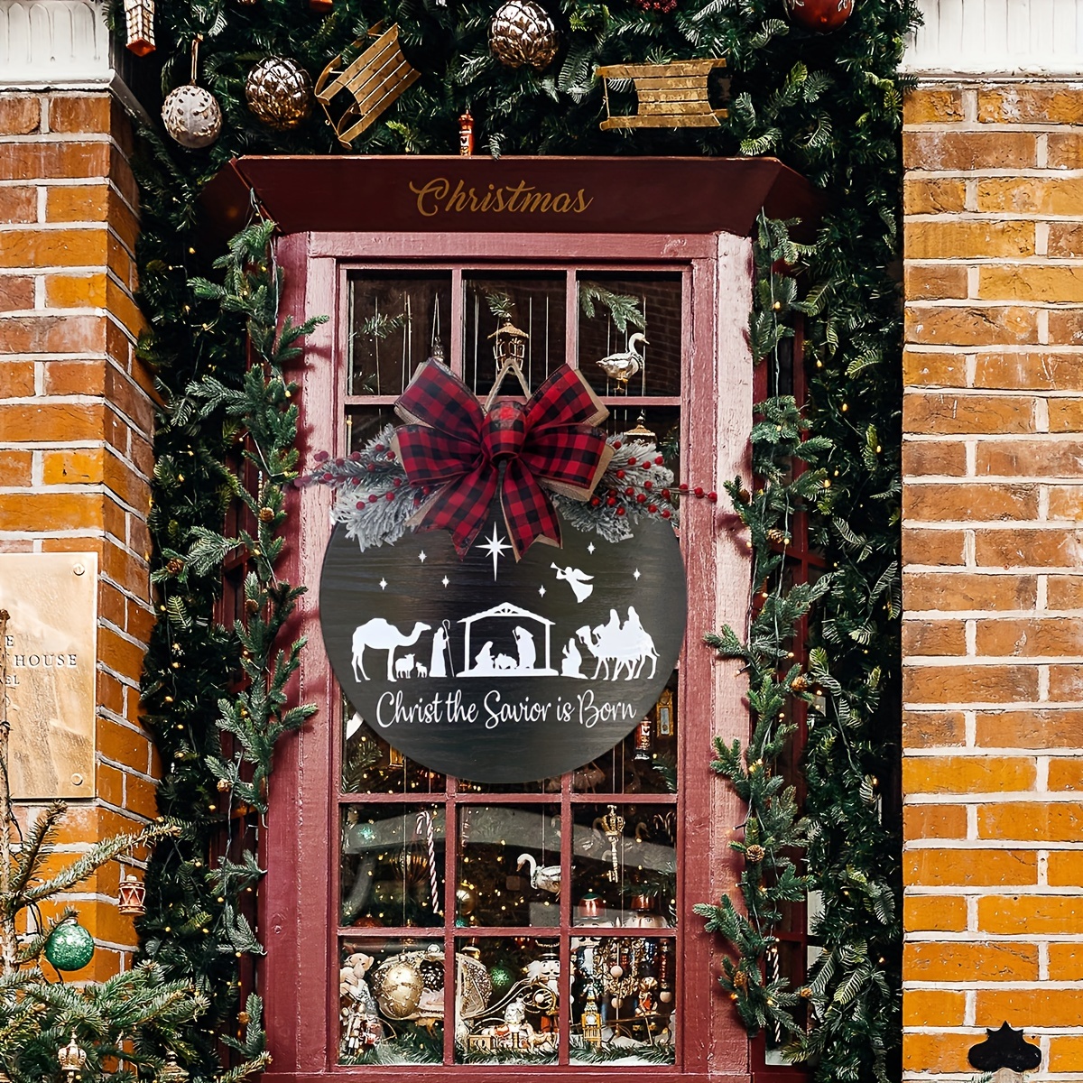 Christmas Front Door Decor | Christmas Wreath | Christ the Savior is Born Sign | Door Decor hot | Holiday Decor | Christmas Front Door Sign