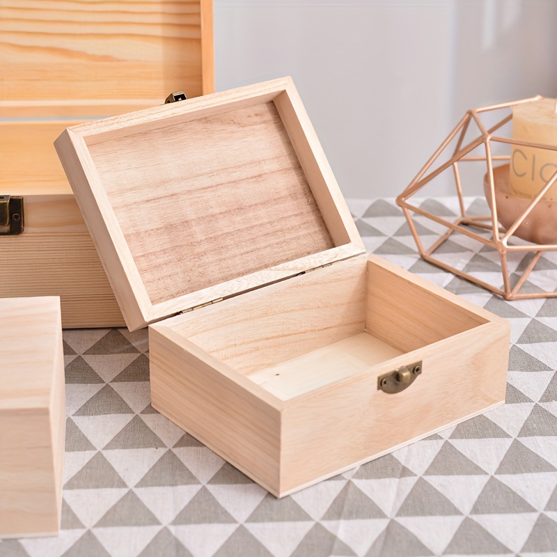 Wooden Box with Hinged Lid, Small Unfinished Wood Box
