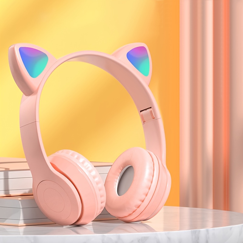 Auriculares Bluetooth para niños, auriculares plegables para niñas sobre la  oreja, auriculares inalámbricos para niños con orejas de gato con luz LED y  micrófono para la escuela/tableta/teléfono móvil