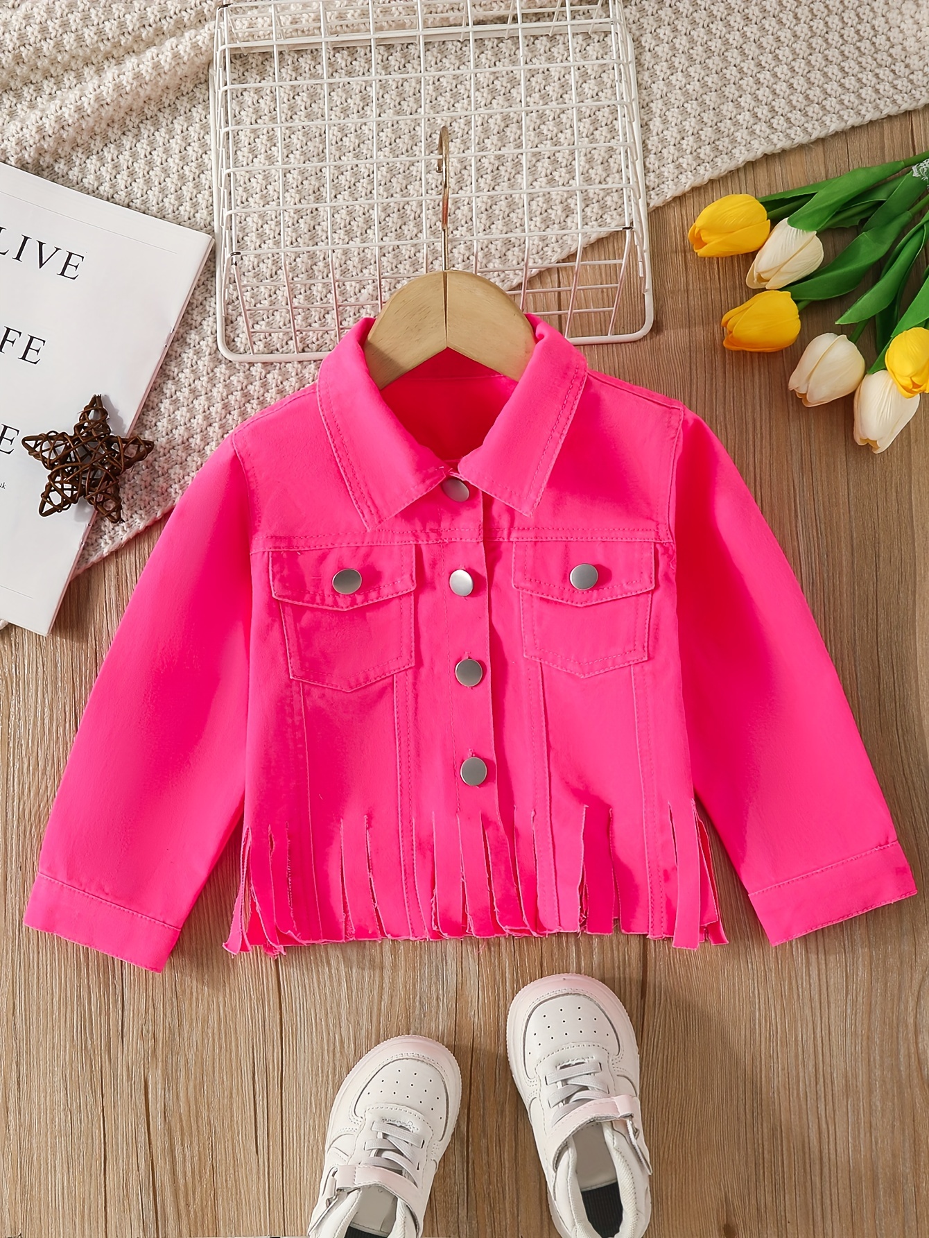 Toddler Girl/Boy Lapel Collar Button Design Ripped Denim Jacket