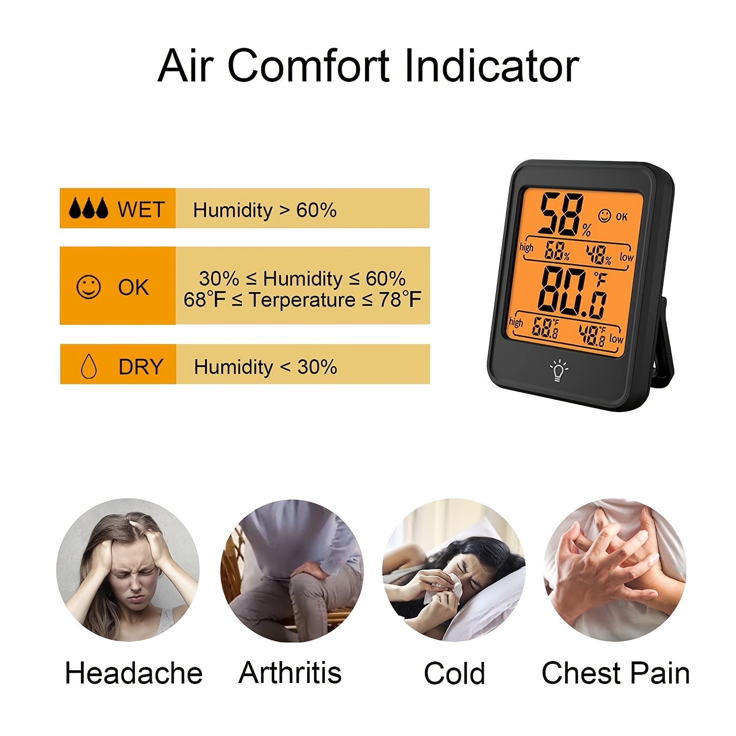 KUWAI Room Thermometer, Humidity Gauge LCD Display with Comfort